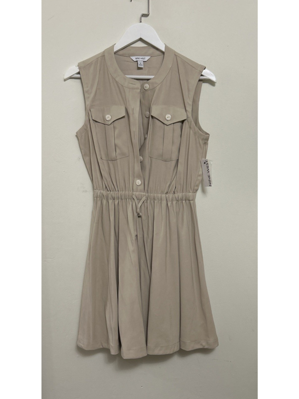 Nine West Dress Womens S Chambray Fit & Flare Button Drawstring Summer Safari